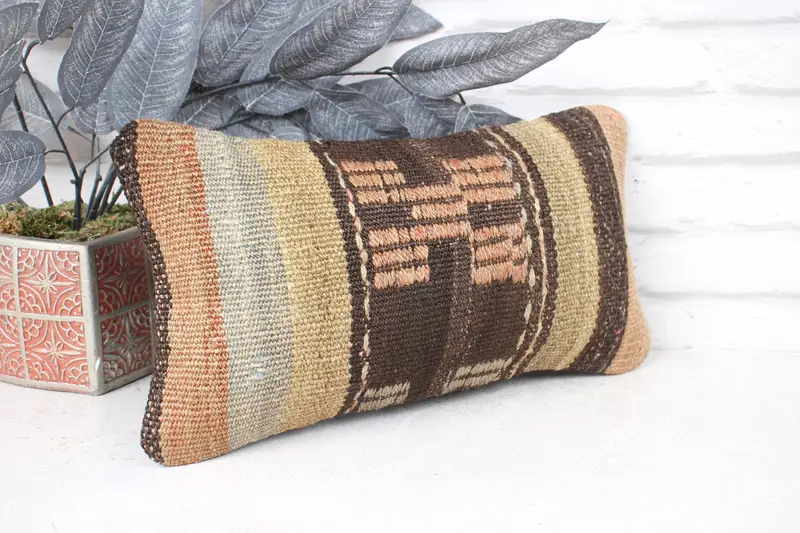 8x16 Brown Pillow, Antique Pillows, Decorative Pillow Sham, Vintage Kilim Pillow, Pillow Case, Colorful Pillow Cover, Pillow for Couch - 3