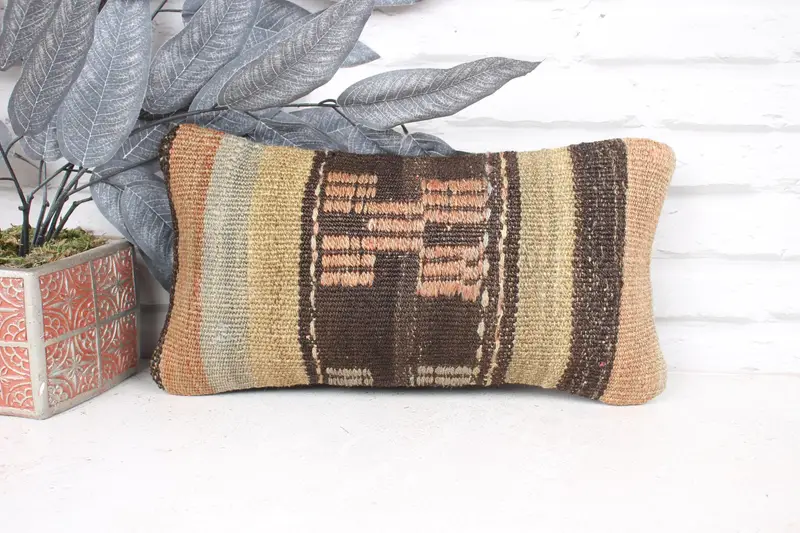 8x16 Brown Pillow, Antique Pillows, Decorative Pillow Sham, Vintage Kilim Pillow, Pillow Case, Colorful Pillow Cover, Pillow for Couch - 1