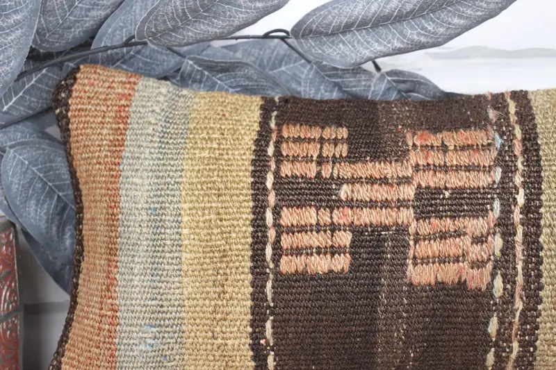 8x16 Brown Pillow, Antique Pillows, Decorative Pillow Sham, Vintage Kilim Pillow, Pillow Case, Colorful Pillow Cover, Pillow for Couch - 2