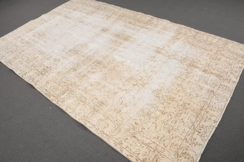 5.4x8.6 ft Rug, Vintage Turkish Rug, White Ikat Wool Rug - 1
