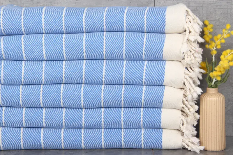 Turkish Beach Towel Sax Blue Herringbone 38x71 Inches