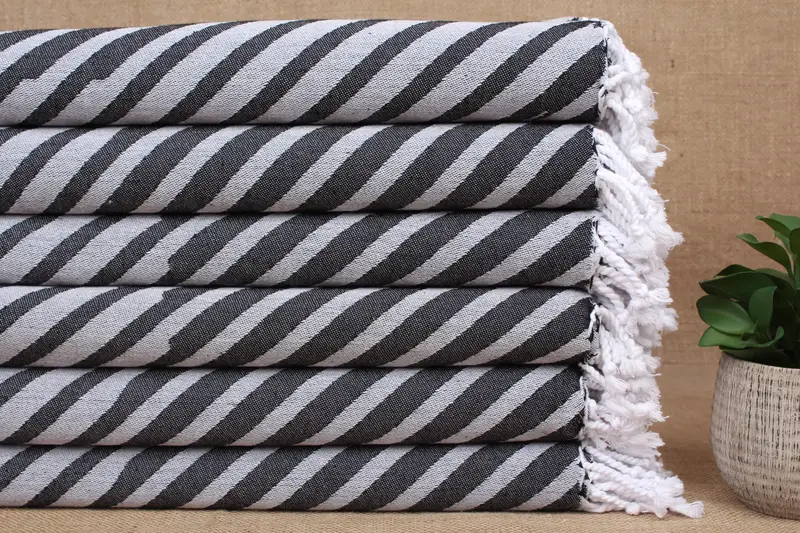 Monogram Beach Towel Black Stripes, Turkish Cotton, Personalized, 40x71 Inches