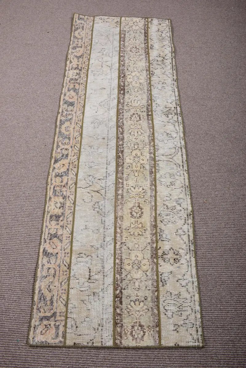 Türkischer Vintage Oushak Läuferteppich 2,2 x 6,46 Fuß, beige massive Teppichwolle - 1