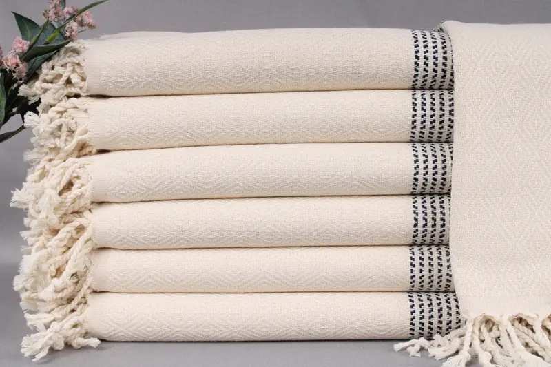 Turkish Beach Towel Navy Diamond, 40x71 Inches, Bath Towel, Beige Secondary Color