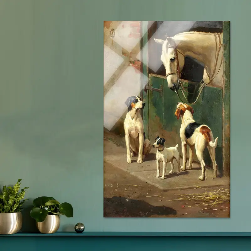 Zarif Çiftlik Evi Kanvası: At Baskılı Köpekler