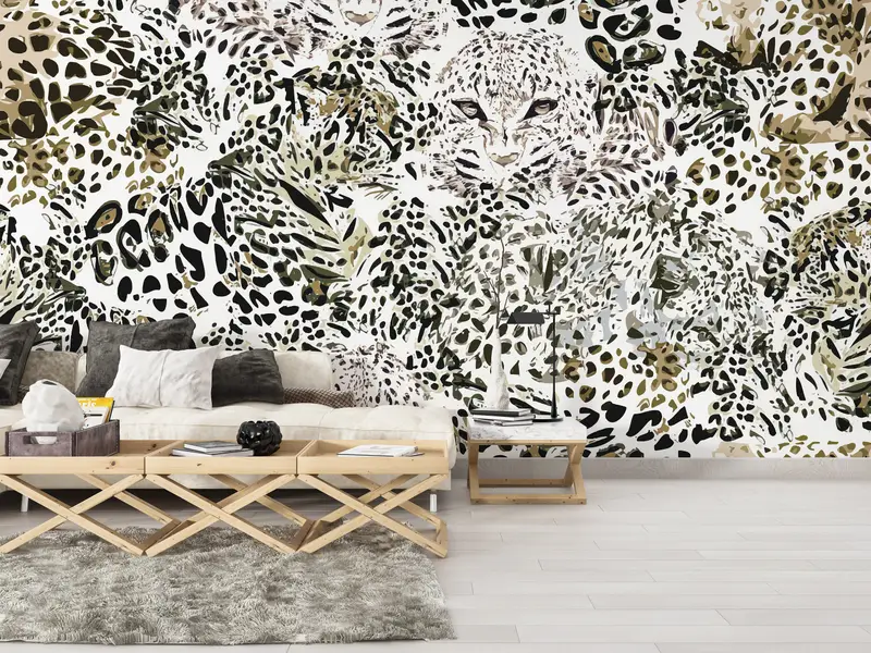Zarif Baskılı Duvar Kağıdı: Tropikal Leopar Safari Manzarası