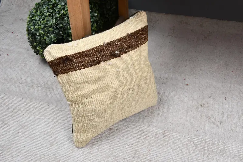 Pillow for Sofa, Kilim Cushion Sham, Decorative Throw Pillow Cover, Boho Pillow, Authentic Pillow, 12x12 Beige Cushion Case, Pillow Cover - 7