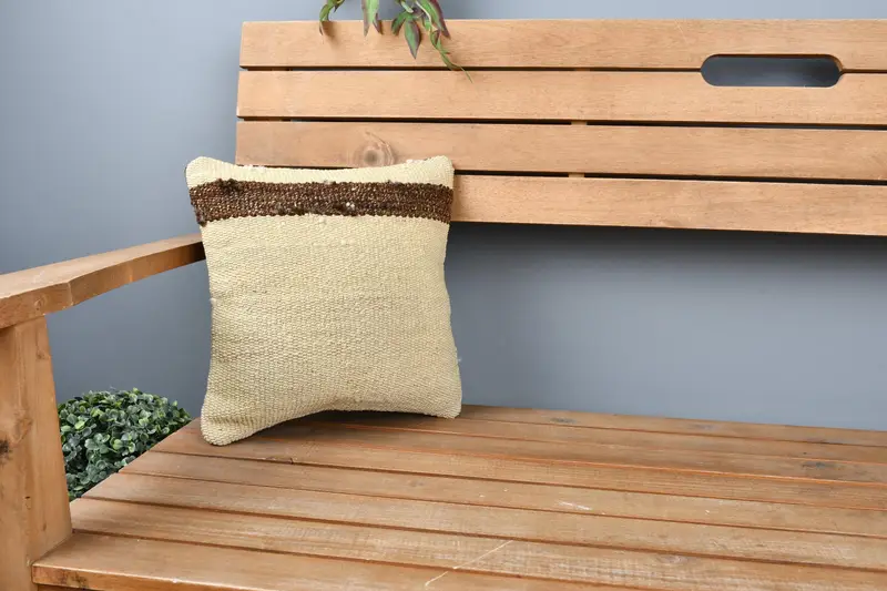 Pillow for Sofa, Kilim Cushion Sham, Decorative Throw Pillow Cover, Boho Pillow, Authentic Pillow, 12x12 Beige Cushion Case, Pillow Cover - 1