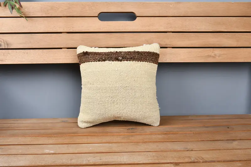 Pillow for Sofa, Kilim Cushion Sham, Decorative Throw Pillow Cover, Boho Pillow, Authentic Pillow, 12x12 Beige Cushion Case, Pillow Cover - 6