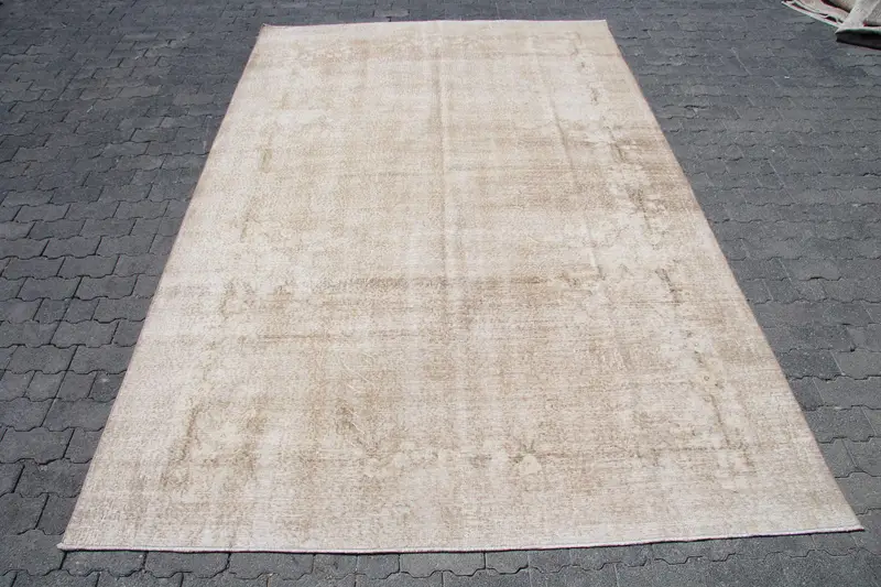 Vintage Turkish Large Rug 6.8x10.2 ft, Oushak Brown Wool Rug - 1