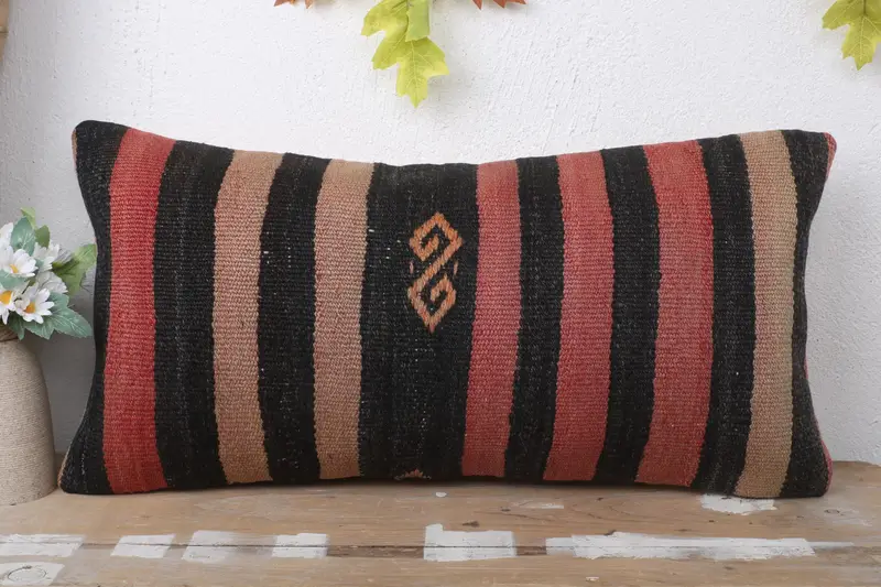 Pillow for Couch, 12x24 Brown Pillow Sham, Boho Pillow Sham Cover, Kilim Pillow, Cushion Case, Knitted Pillow, Handmade Throw Pillow Sham - 2