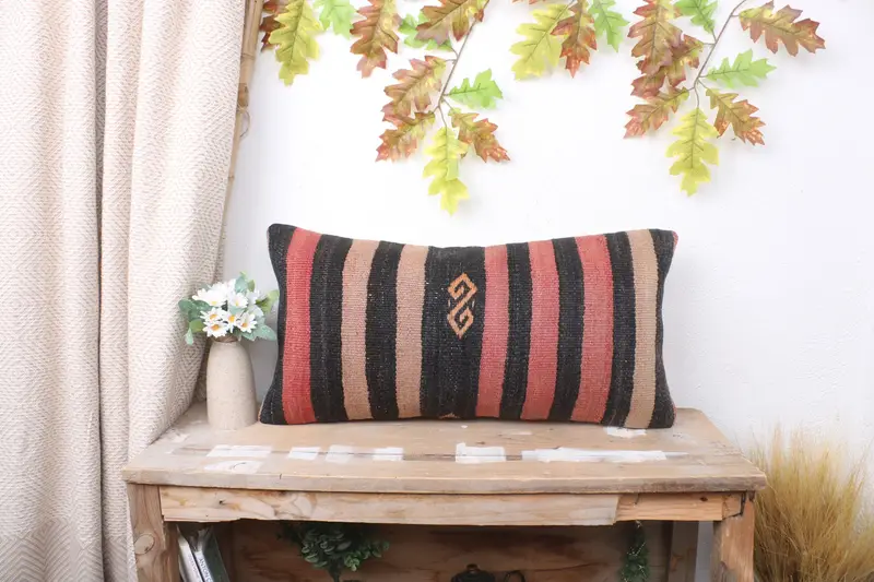 Pillow for Couch, 12x24 Brown Pillow Sham, Boho Pillow Sham Cover, Kilim Pillow, Cushion Case, Knitted Pillow, Handmade Throw Pillow Sham - 1