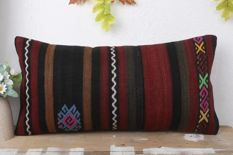 Pillow for Sofa, Handmade Kilim Cushion, Toss Cushion, Pillow Sham, Handmade Throw Cushion Cover, 12x24 Brown Cushion, Turkish Pillow - 2