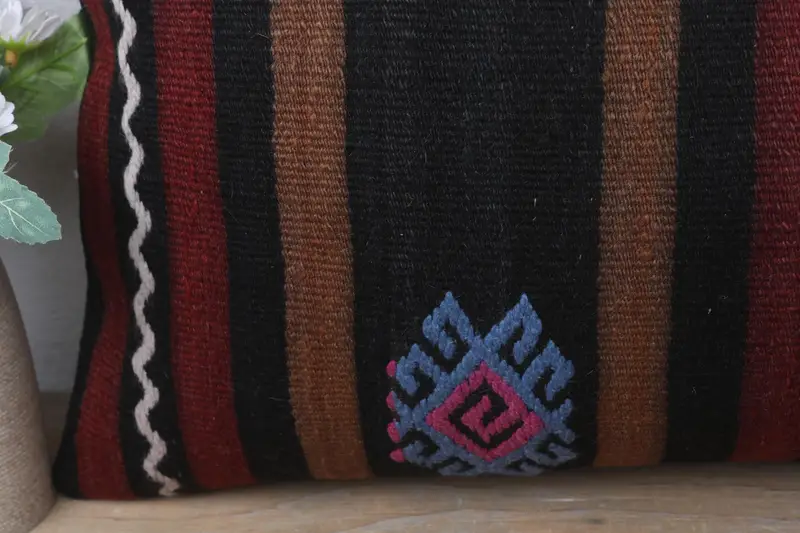 Pillow for Sofa, Handmade Kilim Cushion, Toss Cushion, Pillow Sham, Handmade Throw Cushion Cover, 12x24 Brown Cushion, Turkish Pillow - 3