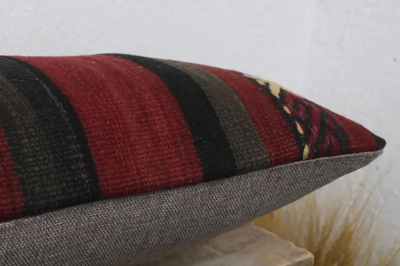 Pillow for Sofa, Handmade Kilim Cushion, Toss Cushion, Pillow Sham, Handmade Throw Cushion Cover, 12x24 Brown Cushion, Turkish Pillow - 6