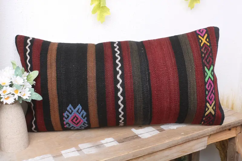 Pillow for Sofa, Handmade Kilim Cushion, Toss Cushion, Pillow Sham, Handmade Throw Cushion Cover, 12x24 Brown Cushion, Turkish Pillow - 4