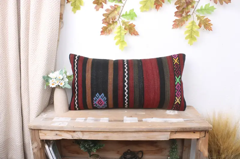 Pillow for Sofa, Handmade Kilim Cushion, Toss Cushion, Pillow Sham, Handmade Throw Cushion Cover, 12x24 Brown Cushion, Turkish Pillow - 1