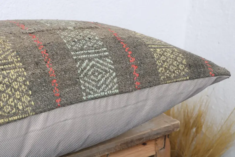 Vintage Pillow Cover, Vintage Pillow, Indoor Cushion, 16x24 Gray Pillow Case, Pillow Sham, Throw Kilim Pillow, Turkish Kilim Pillow - 6