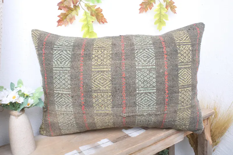 Vintage Pillow Cover, Vintage Pillow, Indoor Cushion, 16x24 Gray Pillow Case, Pillow Sham, Throw Kilim Pillow, Turkish Kilim Pillow - 4