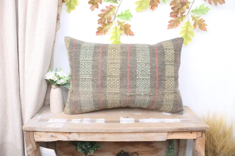 Vintage Pillow Cover, Vintage Pillow, Indoor Cushion, 16x24 Gray Pillow Case, Pillow Sham, Throw Kilim Pillow, Turkish Kilim Pillow - 1