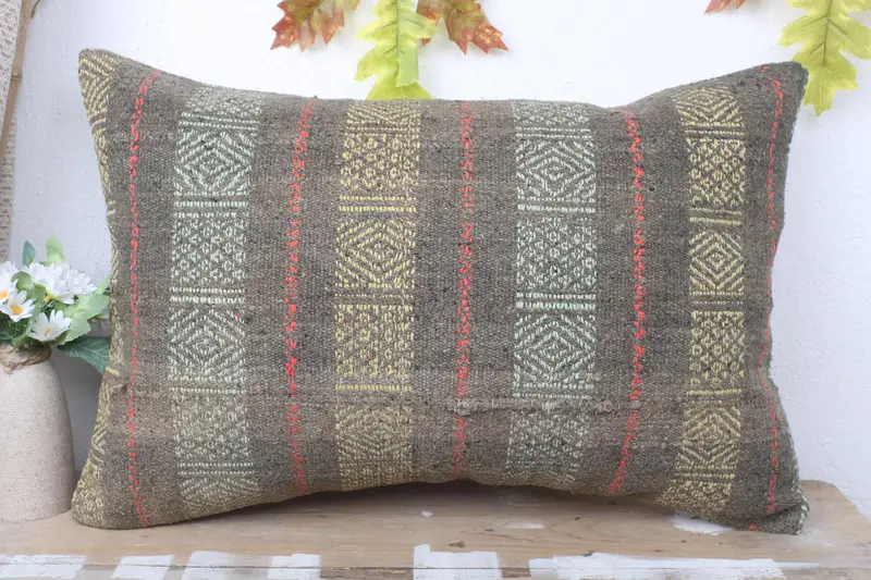 Vintage Pillow Cover, Vintage Pillow, Indoor Cushion, 16x24 Gray Pillow Case, Pillow Sham, Throw Kilim Pillow, Turkish Kilim Pillow - 2
