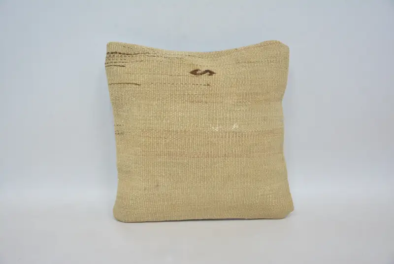 Pillow Cover, Vintage Kilim Pillow, Armchair Pillow Cover, Hippie Throw Pillow, 12x12 Beige Pillow Sham, Gift Pillow, Ethnical Kilim Rug Pillow - 1