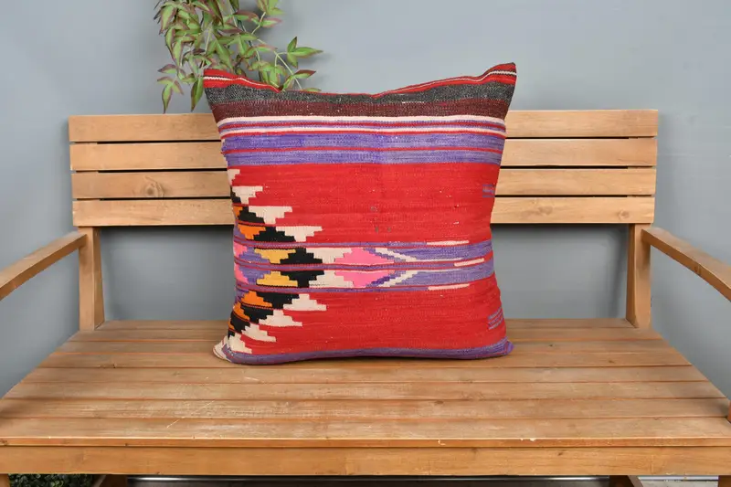 24x24 Red Pillow Sham, Crochet Pattern Cushion Case, Aesthetic Cushion, Pillow, Turkish Kilim Pillow, Turkish Pillow, Kilim Pillow - 6