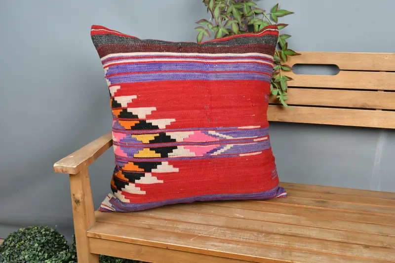24x24 Red Pillow Sham, Crochet Pattern Cushion Case, Aesthetic Cushion, Pillow, Turkish Kilim Pillow, Turkish Pillow, Kilim Pillow - 1