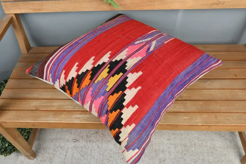 24x24 Red Pillow Sham, Crochet Pattern Cushion Case, Aesthetic Cushion, Pillow, Turkish Kilim Pillow, Turkish Pillow, Kilim Pillow - 2