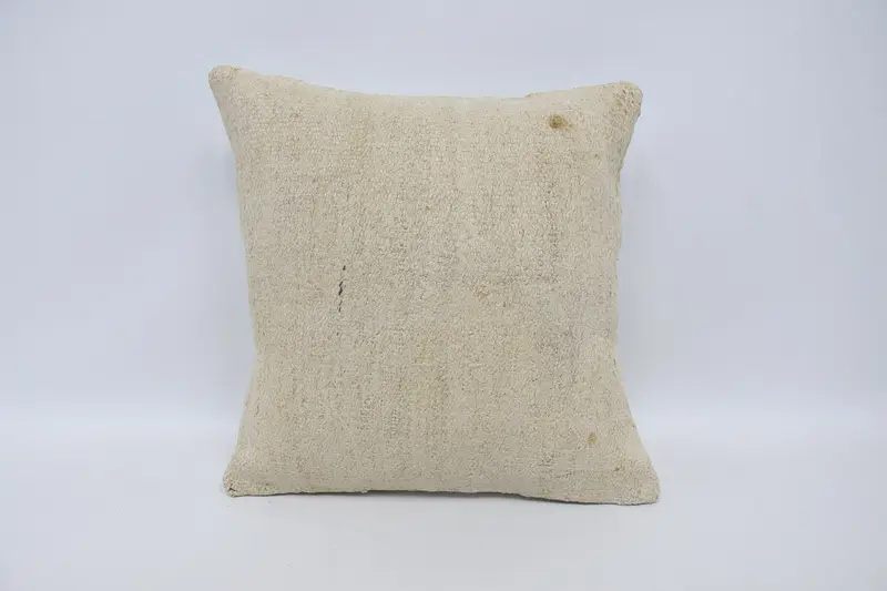 Turkish Pillow, Vintage Kilim Throw Pillow, 18x18 White Pillow Cover, Cushion Cover, Throw Kilim Pillow, Wool Kilim Pillow Pillow Case - 1
