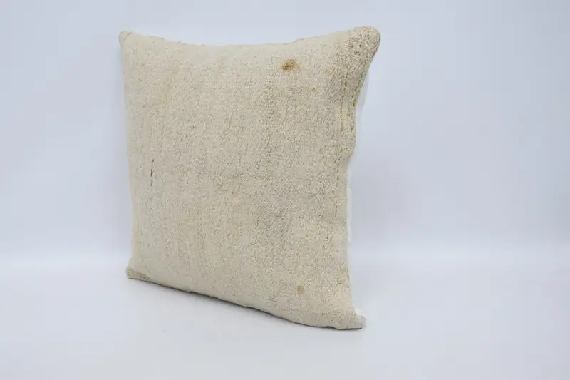 Turkish Pillow, Vintage Kilim Throw Pillow, 18x18 White Pillow Cover, Cushion Cover, Throw Kilim Pillow, Wool Kilim Pillow Pillow Case - 4