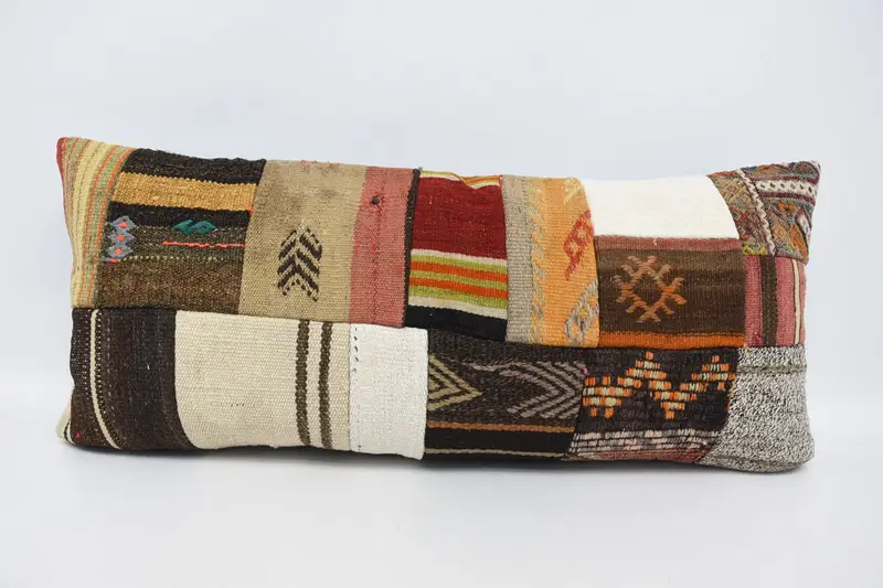Art Deco Cushion, Pillow for Couch, 16x36 Brown Cushion Cover, Colorful Pillow, Kilim Cushion Sham, Pillow Cover, Gift Pillow, Knitted Cushion Cover - 1