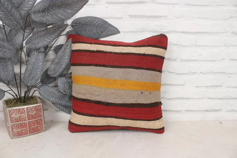 Camión bohemio Sala de almohada, cubierta simulada de almohada Boho, caja de almohada, almohada para el sofá, almohada kilim, colchón rojo de 14x14 - 1