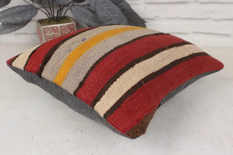 Camión bohemio Sala de almohada, cubierta simulada de almohada Boho, caja de almohada, almohada para el sofá, almohada kilim, colchón rojo de 14x14 - 6