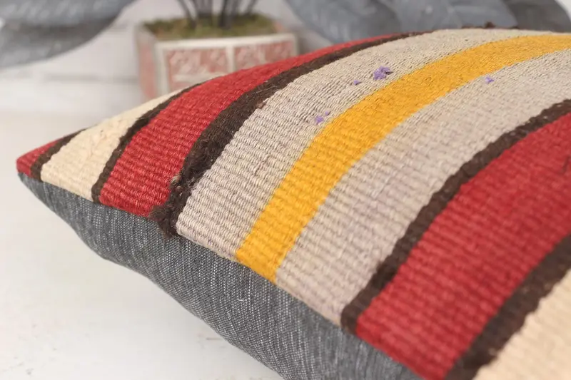 Camión bohemio Sala de almohada, cubierta simulada de almohada Boho, caja de almohada, almohada para el sofá, almohada kilim, colchón rojo de 14x14 - 7