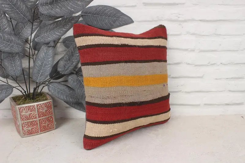 Camión bohemio Sala de almohada, cubierta simulada de almohada Boho, caja de almohada, almohada para el sofá, almohada kilim, colchón rojo de 14x14 - 3