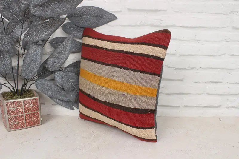 Camión bohemio Sala de almohada, cubierta simulada de almohada Boho, caja de almohada, almohada para el sofá, almohada kilim, colchón rojo de 14x14 - 4