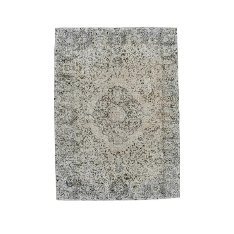 Alfombra turca grande de 6,9x9,5 pies, alfombra vintage de lana maciza gris Oushak - 1