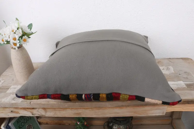 Vintage Kilim Pillow, Antique Pillows, Christmas Cushion Case, Wool Kilim Pillow Pillow Cover, Pillow Case, 16x16 Red Cushion, Throw Kilim Pillow - 7