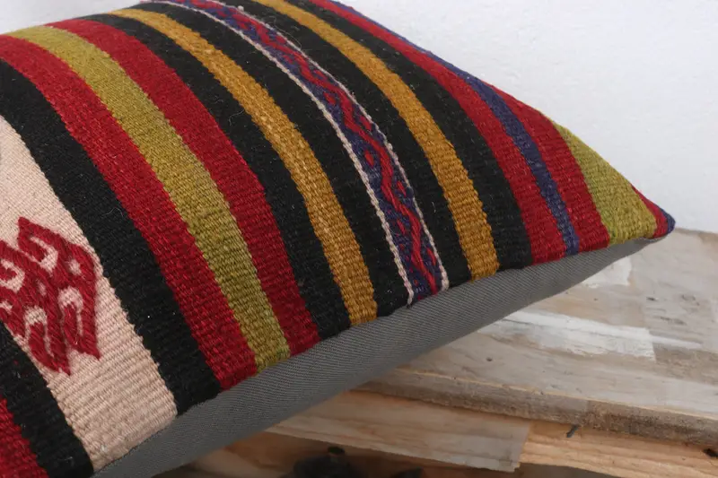 Vintage Kilim Pillow, Antique Pillows, Christmas Cushion Case, Wool Kilim Pillow Pillow Cover, Pillow Case, 16x16 Red Cushion, Throw Kilim Pillow - 6