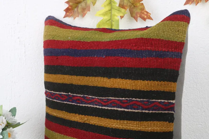 Vintage Kilim Pillow, Antique Pillows, Christmas Cushion Case, Wool Kilim Pillow Pillow Cover, Pillow Case, 16x16 Red Cushion, Throw Kilim Pillow - 5
