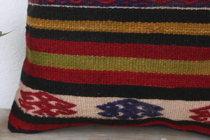 Vintage Kilim Pillow, Antique Pillows, Christmas Cushion Case, Wool Kilim Pillow Pillow Cover, Pillow Case, 16x16 Red Cushion, Throw Kilim Pillow - 3