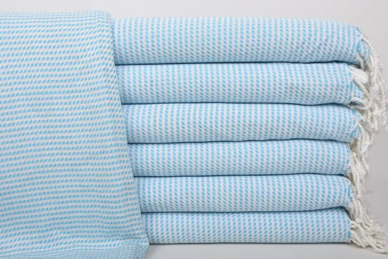 Turkish Bath Towel Handmade Organic Cotton Turquoise Geometric, 67x40 Inches