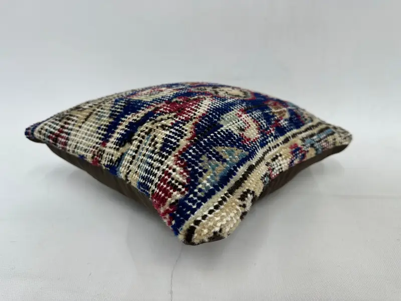 Blue & Beige Southwestern Embroidered Pillow, 12x12 Inch Throw Pillow - 6
