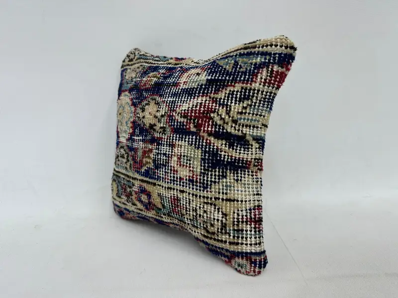 Blue & Beige Southwestern Embroidered Pillow, 12x12 Inch Throw Pillow - 4