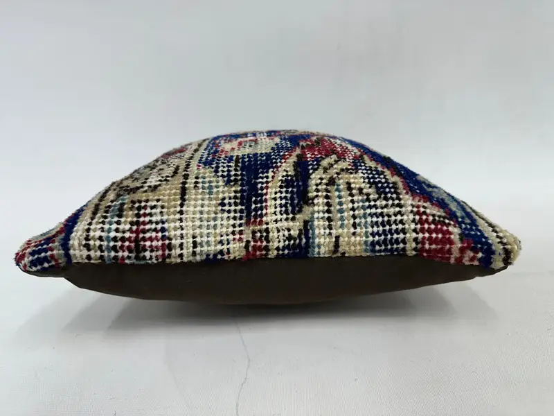 Blue & Beige Southwestern Embroidered Pillow, 12x12 Inch Throw Pillow - 5