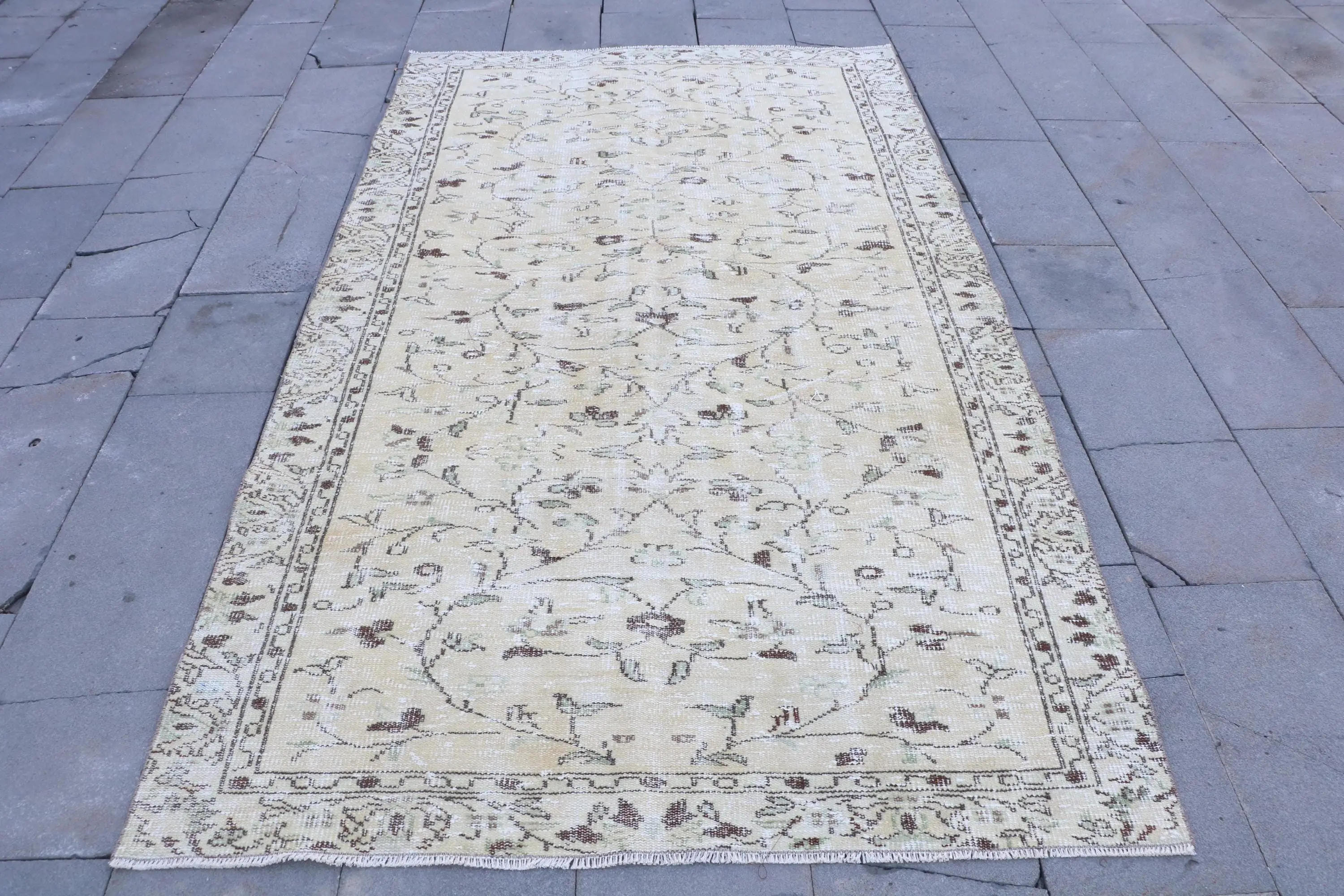 Türk 4.8x8.5 ft Büyük Halı, Vintage Halı, Beyaz Masif Halı - 1