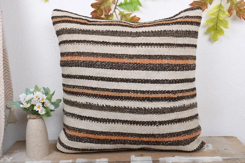 Boho Pillow, Pillow Case, Ethnical Kilim Rug Pillow, 20x20 Beige Pillow, Tapestry Cushion Case, Vintage Kilim Throw Pillow, Handmade Cushion Case - 2