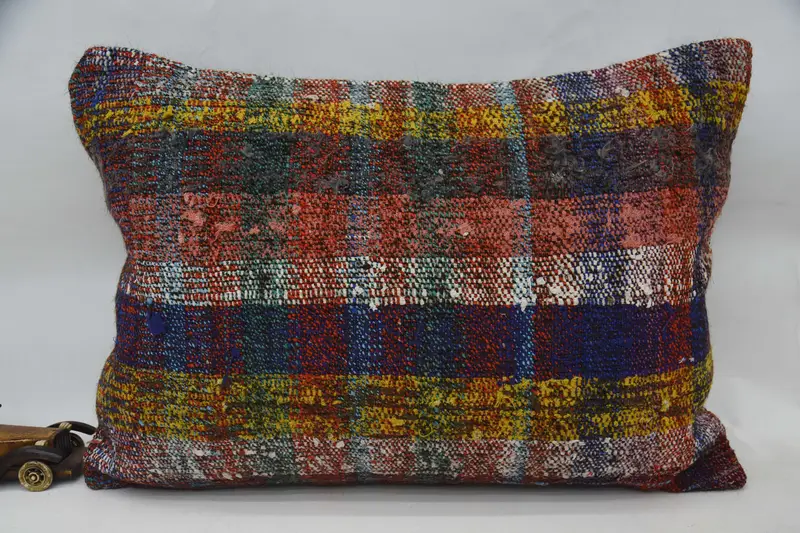 Striped Yellow Throw Pillowcase, Moroccan 20x28 inch Wool Cushion - 1