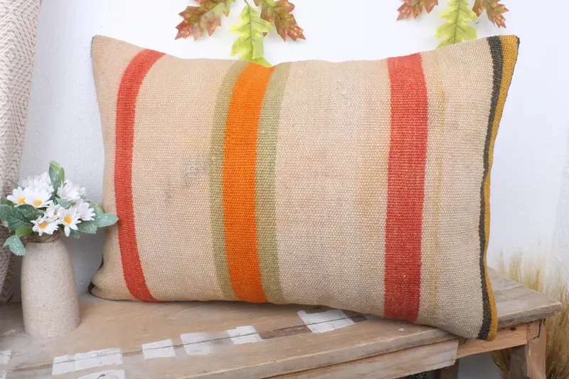 Kilim Cushion Sham, 16x24 Beige Cushion Cover, Handmade Kilim Cushion, Cushion, Neutral Throw Pillow Sham, Couch Cushion, Antique Pillows - 4